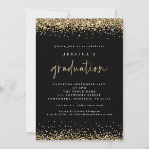 Elegant Black Gold Glitter 2024 Graduation Invitation