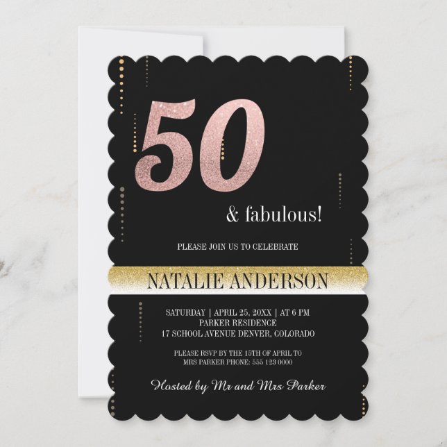 Elegant Black  Gold Glitter 50th Birthday Party Invitation (Front)