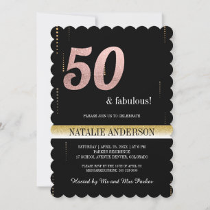 Elegant Black  Gold Glitter 50th Birthday Party Invitation