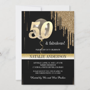 Elegant Black Gold Glitter 50th Birthday Party Invitation
