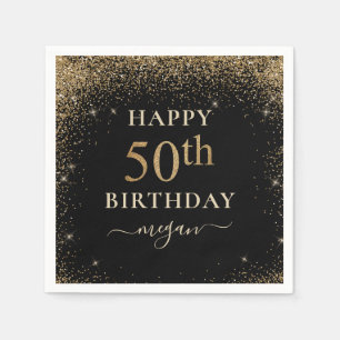 Elegant Black Gold Glitter 50th Birthday Party  Napkin