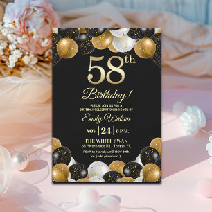 Elegant Black Gold Glitter 58th Birthday Party Invitation