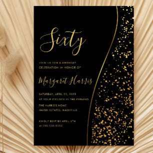 Elegant Black Gold Glitter 60th Sixty Birthday Invitation