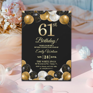 Elegant Black Gold Glitter 61st Birthday Party Invitation