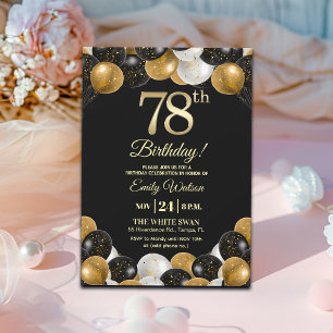 Elegant Black Gold Glitter 78th Birthday  Invitation