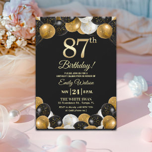 Elegant Black Gold Glitter 87th Birthday  Invitation