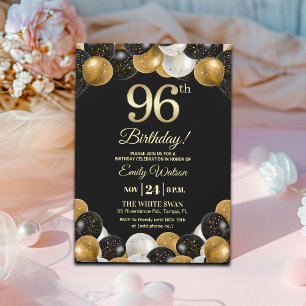 Elegant Black Gold Glitter 96th Birthday Invitation