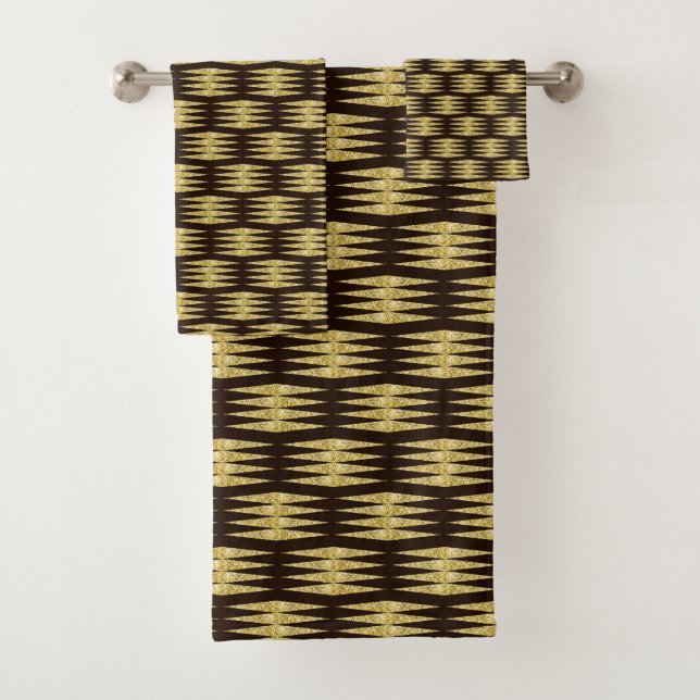 Elegant Black Gold Glitter Art Deco Design Bath Towel Set (Insitu)