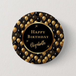  Elegant Black Gold Glitter Balloons Pattern A021 6 Cm Round Badge