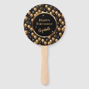Elegant Black Gold Glitter Balloons Pattern A021 Hand Fan
