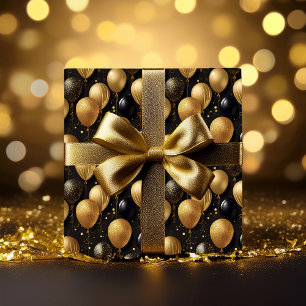 Elegant Black Gold Glitter Balloons Pattern A021 Wrapping Paper