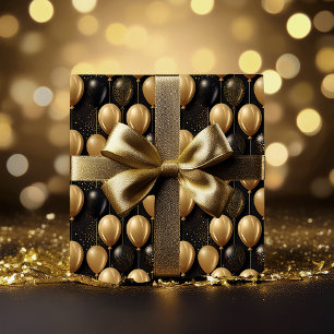  Elegant Black Gold Glitter Balloons Pattern A023 Wrapping Paper
