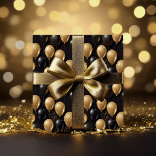  Elegant Black Gold Glitter Balloons Pattern A025 Wrapping Paper