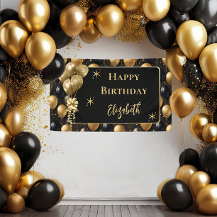 Elegant Black Gold Glitter Birthday Balloons Banner