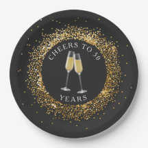 Elegant Black & Gold Glitter Birthday Paper Plates