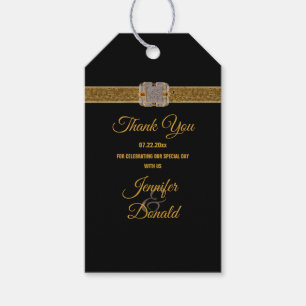 Elegant Black Gold Glitter Brooch Wedding Gift Tags