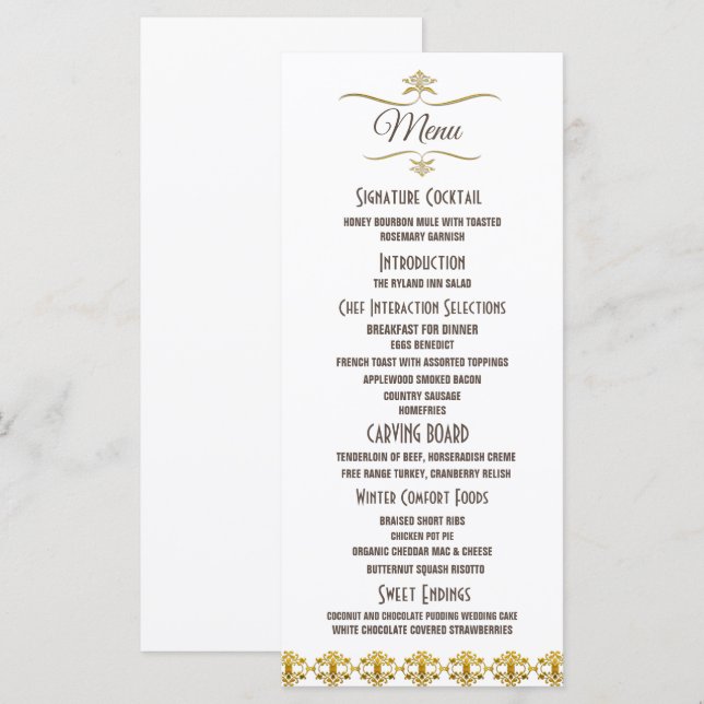 Elegant Black Gold Glitter Brooch Wedding Menu (Front/Back)