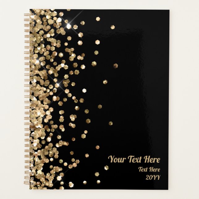 Elegant Black Gold Glitter Business Appointment  Planner (Front)