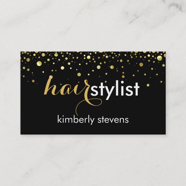 Elegant Black & Gold Glitter Business Card (Front)