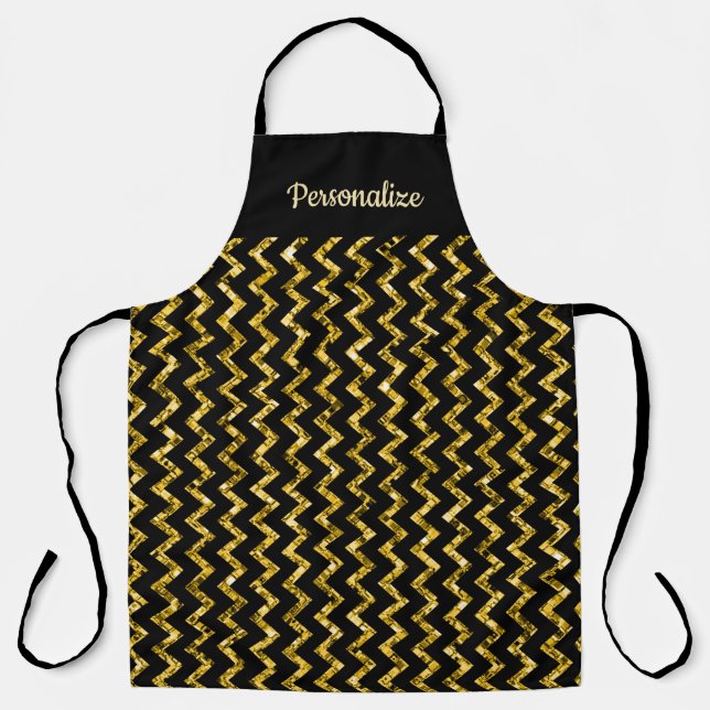 Elegant Black Gold Glitter Chevron Stripe Pattern Apron (Front)