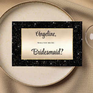Elegant black gold glitter confetti Bridesmaid Invitation
