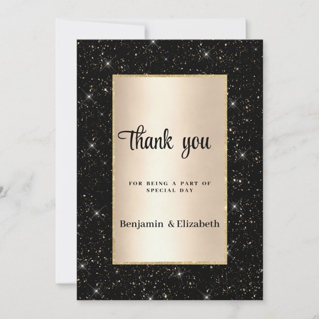 Elegant black gold glitter confetti Thank You  Invitation (Front)