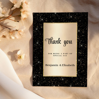 Elegant black gold glitter confetti Thank You Invitation
