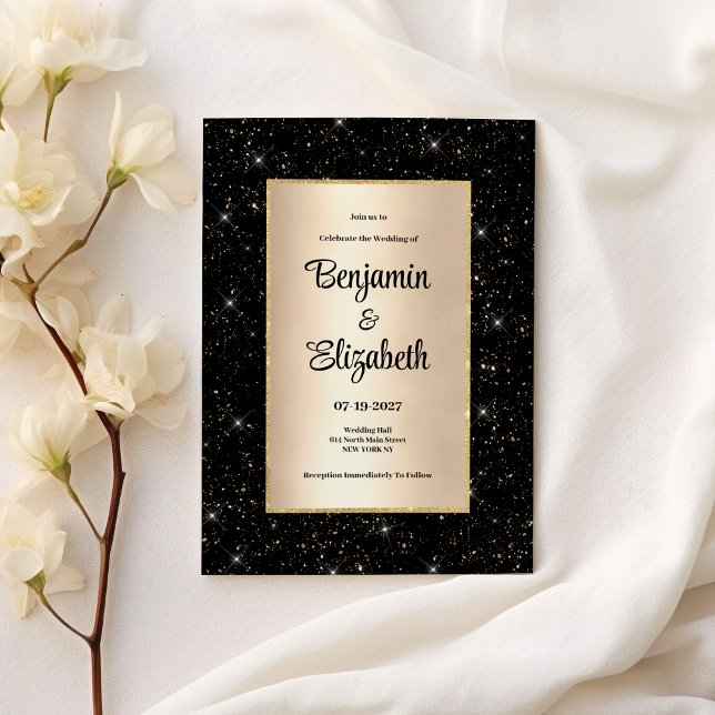 Elegant black gold glitter confetti Wedding Invitation (Elegant black gold glitter confetti Wedding)
