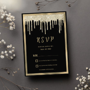 Elegant black gold glitter drips RSVP  Invitation