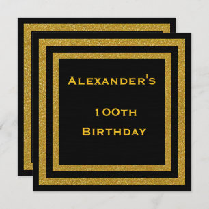 Elegant Black & Gold Glitter Framed 100th Birthday Invitation