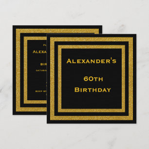 Elegant Black & Gold Glitter Framed 60th Birthday Invitation