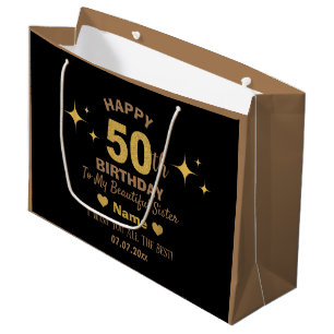 Elegant Black & Gold Glitter Happy 50th Birthday Large Gift Bag