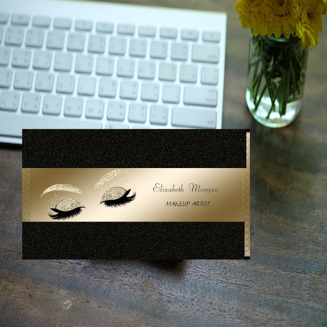Elegant,Black,Gold Glitter Lashes,Makeup Artist Business Card (Creator Uploaded)