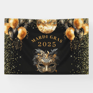 Elegant Black Gold Glitter Mardi Gras 2025 Banner