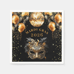 Elegant Black Gold Glitter Mardi Gras 2026 Napkin