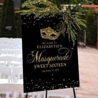 Elegant Black Gold Glitter Masquerade Party Poster