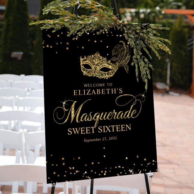Elegant Black Gold Glitter Masquerade Party Poster (Creator Uploaded)