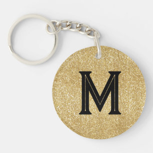 Elegant black gold glitter monogram key ring