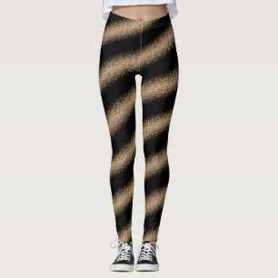 Elegant Black & Gold Glitter Ombre Leggings