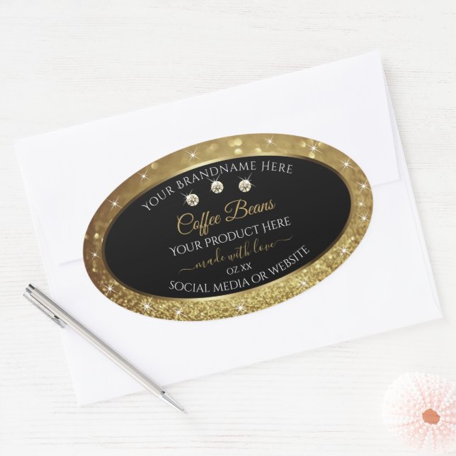 Elegant Black Gold Glitter Product Labels Jewels (Envelope)