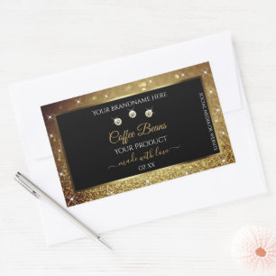 Elegant Black Gold Glitter Product Labels Jewels