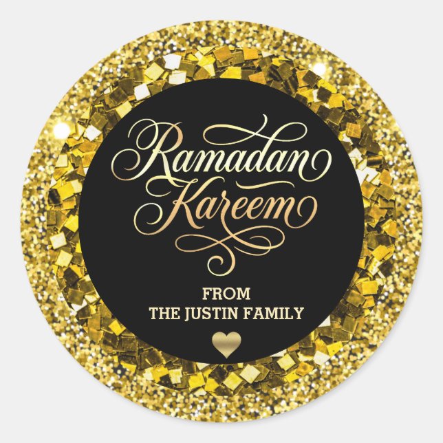 Elegant BLACK Gold Glitter Ramadan  Classic Round Sticker (Front)