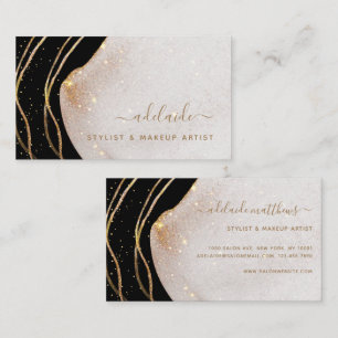 Elegant Black Gold Glitter Signature Script Agate Business Card