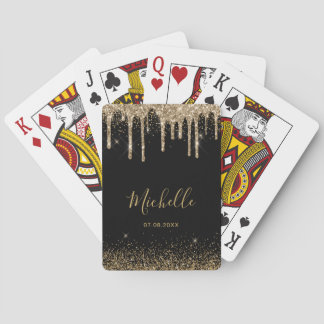 Elegant Black Gold Glitter Sparkle Girly Name Playing Cards