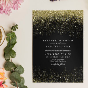 Elegant Black Gold Glitter Sparkle Modern Wedding Invitation