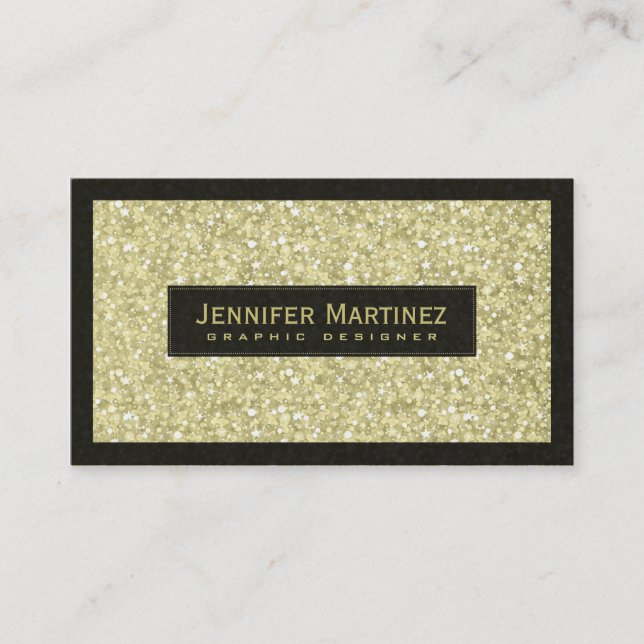 Elegant Black & Gold Glitter & Sparkles Business Card (Front)