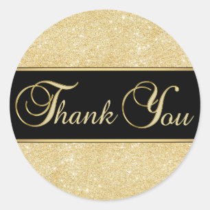 Elegant Black Gold Glitter Thank You Classic Round Sticker