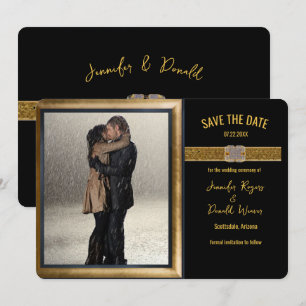 Elegant Black Gold Glitter Wedding Save The Date