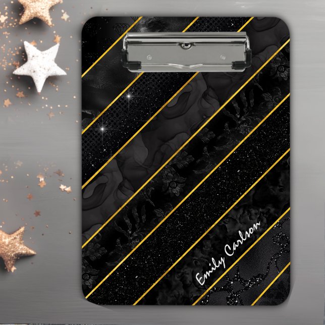Elegant black gold glittery geometric clipboard (Creator Uploaded)