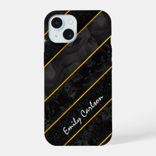 Elegant black gold glittery geometric iPhone 15 case